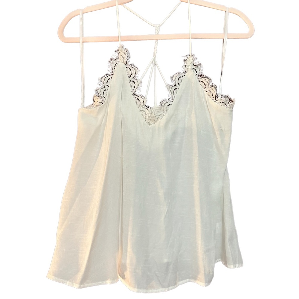 White Linen Lace Camisole with Braided Racerback Detail